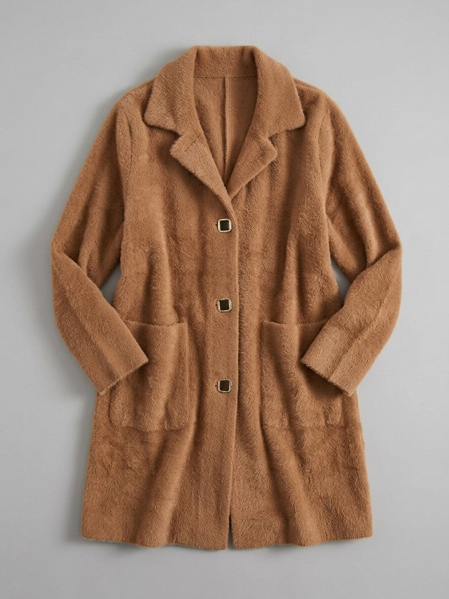 Castiglione Women's Brushed Notched Lapel Coat — camel — packshot