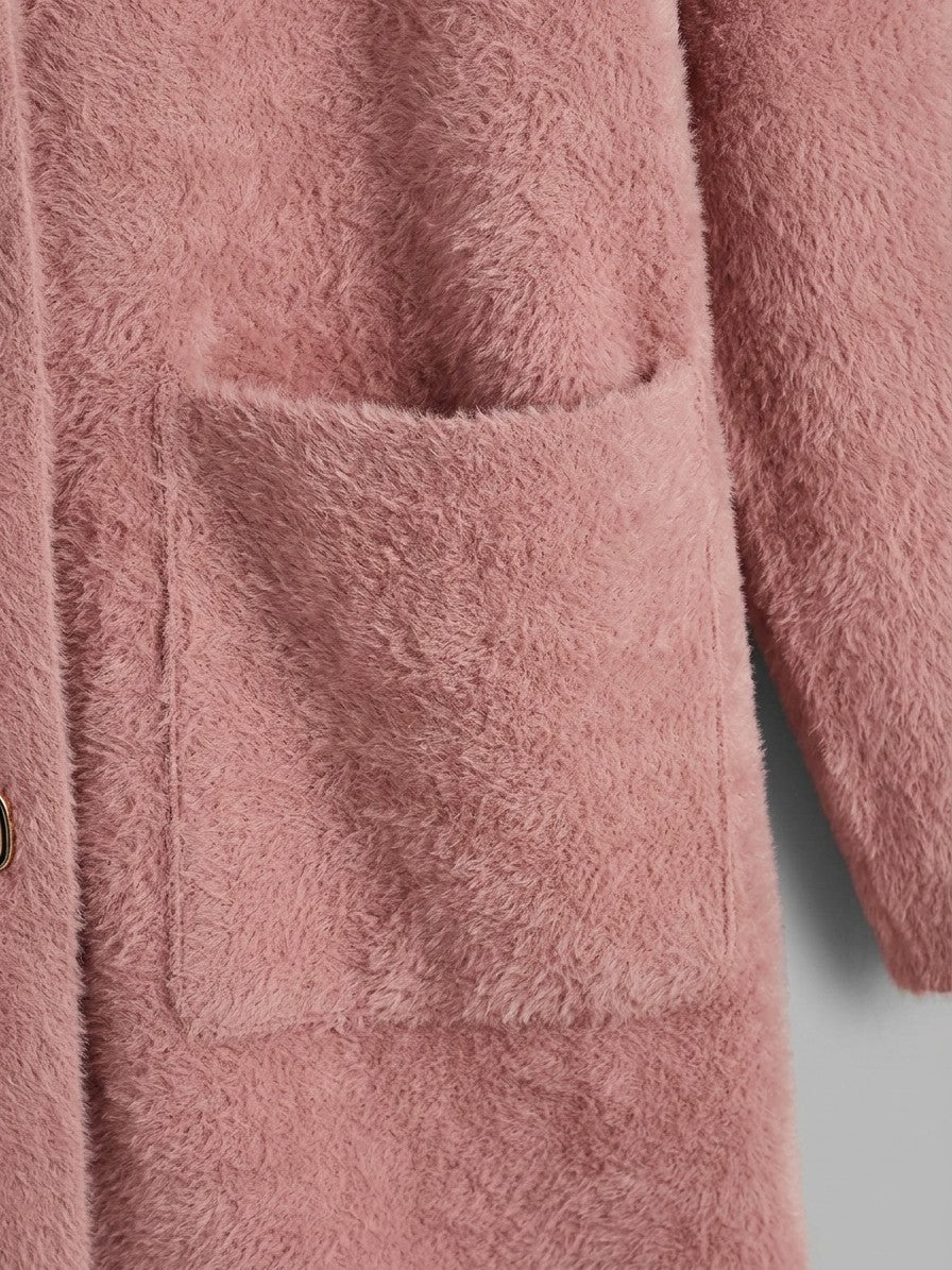 Castiglione Women's Brushed Notched Lapel Coat — pink — detail-collar