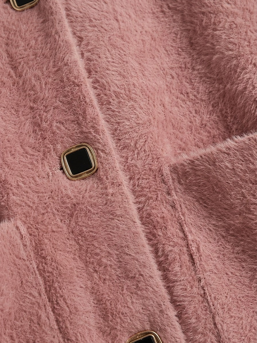 Castiglione Women's Brushed Notched Lapel Coat — pink — detail