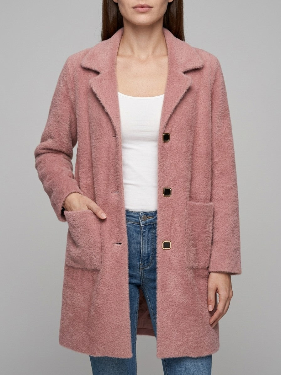 Castiglione Women's Brushed Notched Lapel Coat — pink — front
