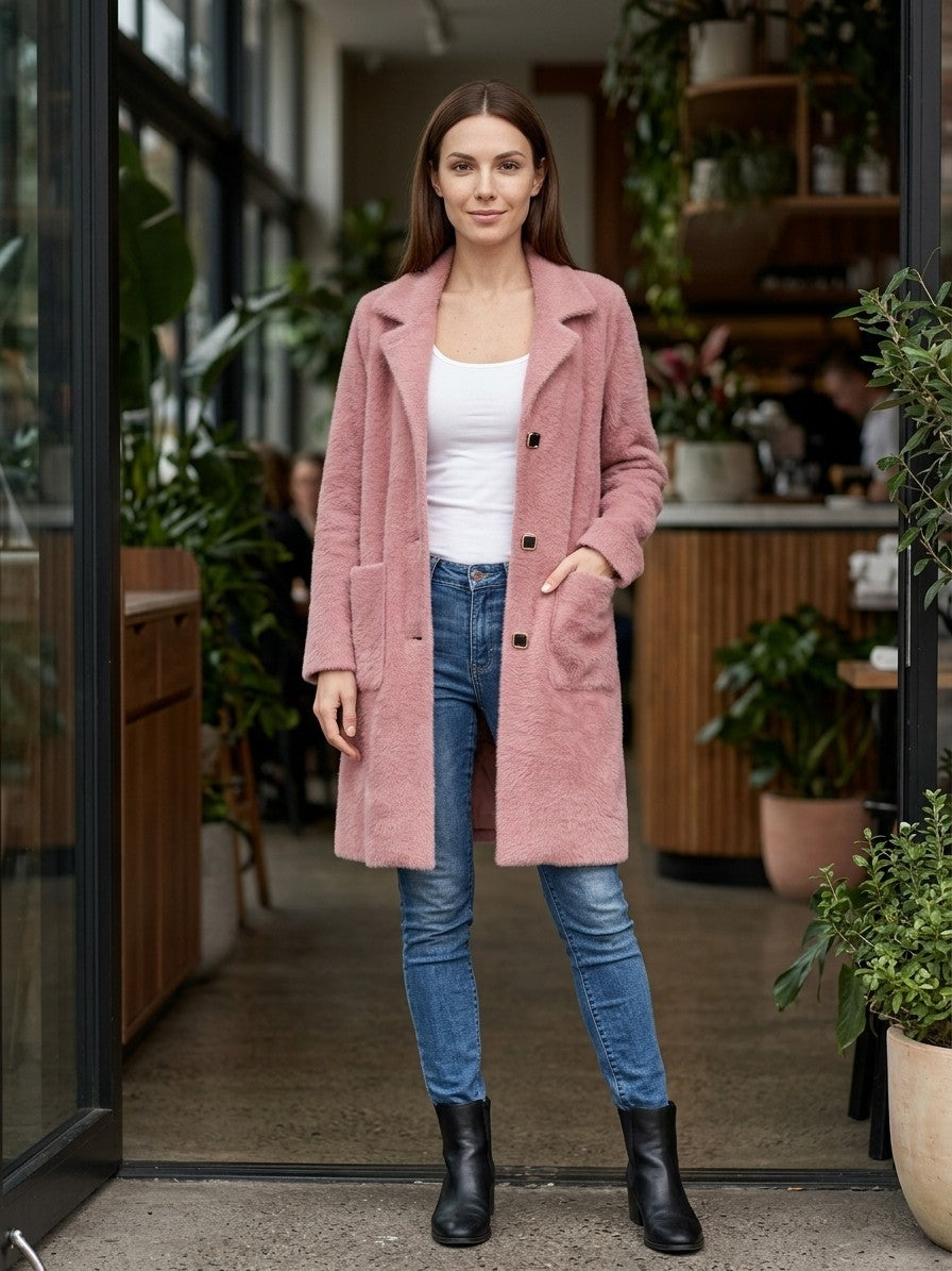 Castiglione Women's Brushed Notched Lapel Coat — pink — lifestyle