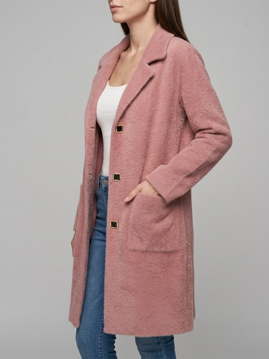 Castiglione Women's Brushed Notched Lapel Coat — pink — side