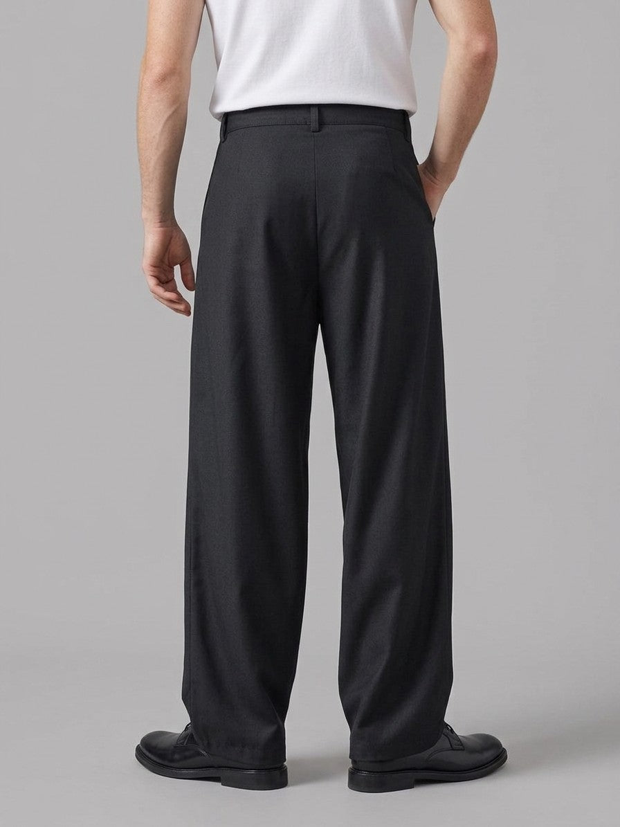 Castrovillari Men's Wide-Leg Twill Pleated Trousers — black — back