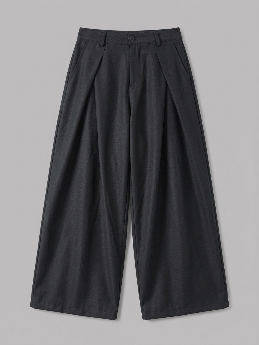 Castrovillari Men's Wide-Leg Twill Pleated Trousers — black — packshot