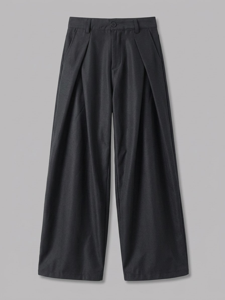 Castrovillari Men's Wide-Leg Twill Pleated Trousers — blackfleecelined — packshot