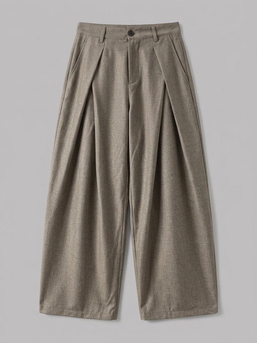 Castrovillari Men's Wide-Leg Twill Pleated Trousers — taupe — packshot