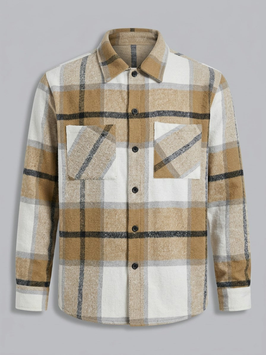 Catania Men's Plaid Button-Up Shirt — apricot — packshot