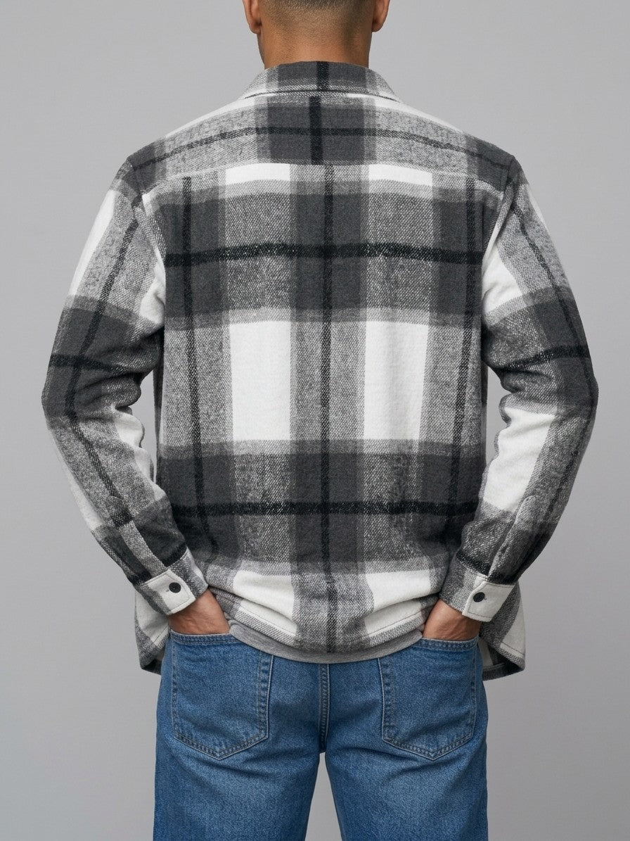 Catania Men's Plaid Button-Up Shirt — black — back