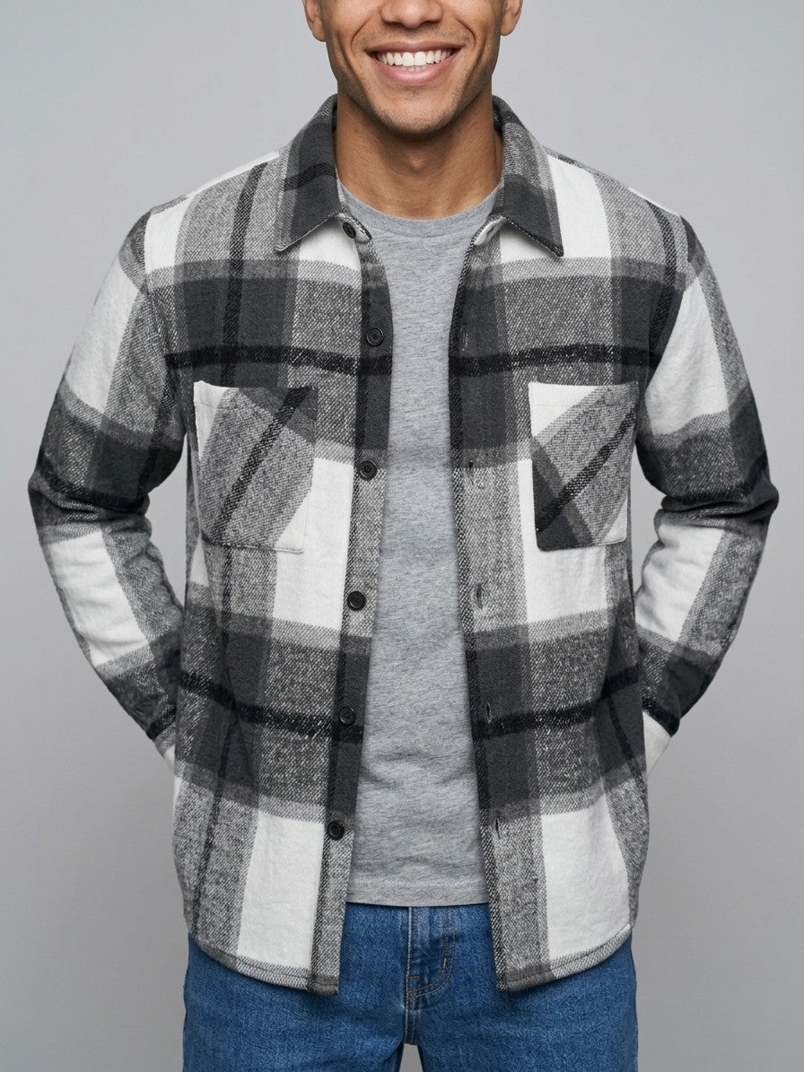 Catania Men's Plaid Button-Up Shirt — black — front