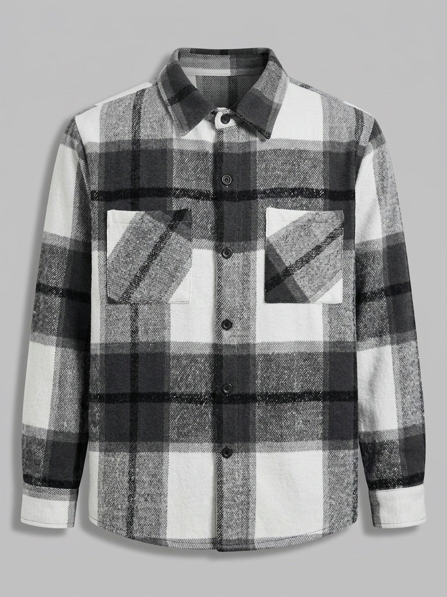 Catania Men's Plaid Button-Up Shirt — black — packshot