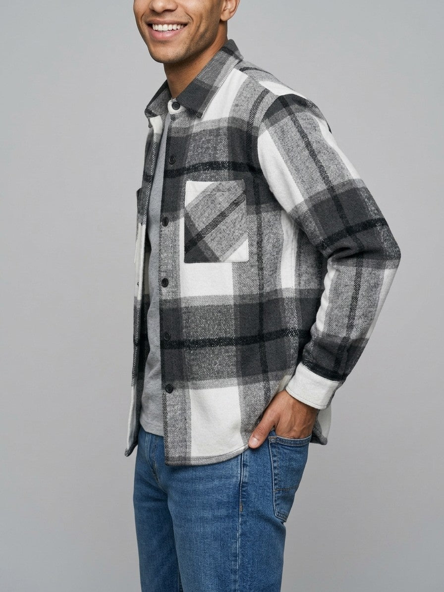 Catania Men's Plaid Button-Up Shirt — black — side