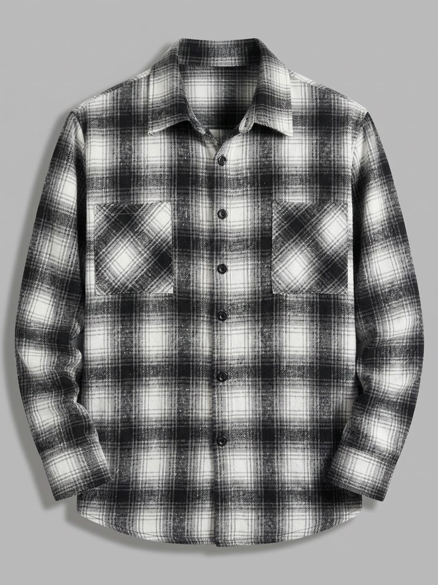 Catania Men's Plaid Button-Up Shirt — blackandwhite — packshot