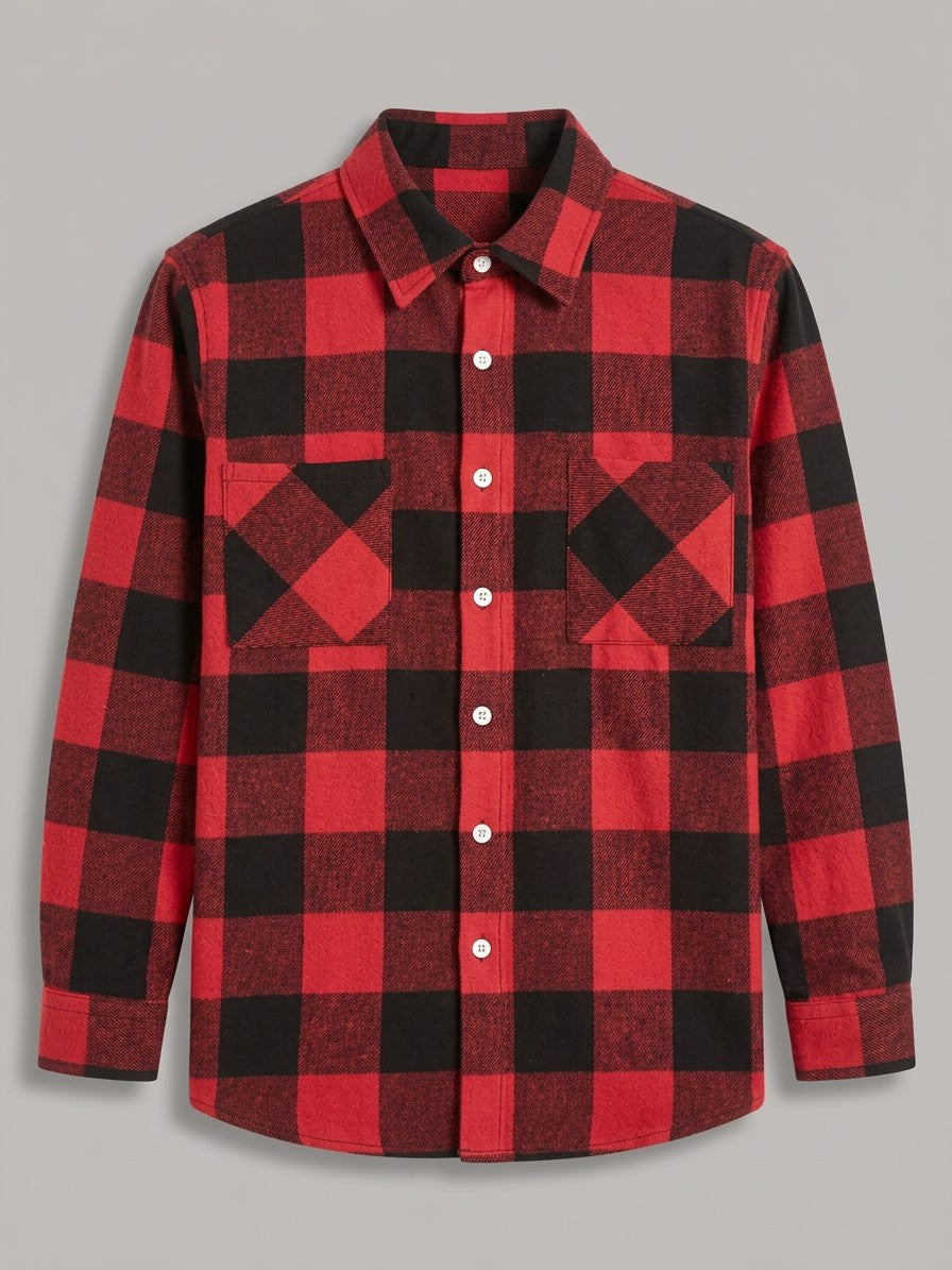 Catania Men's Plaid Button-Up Shirt — blackishred — packshot