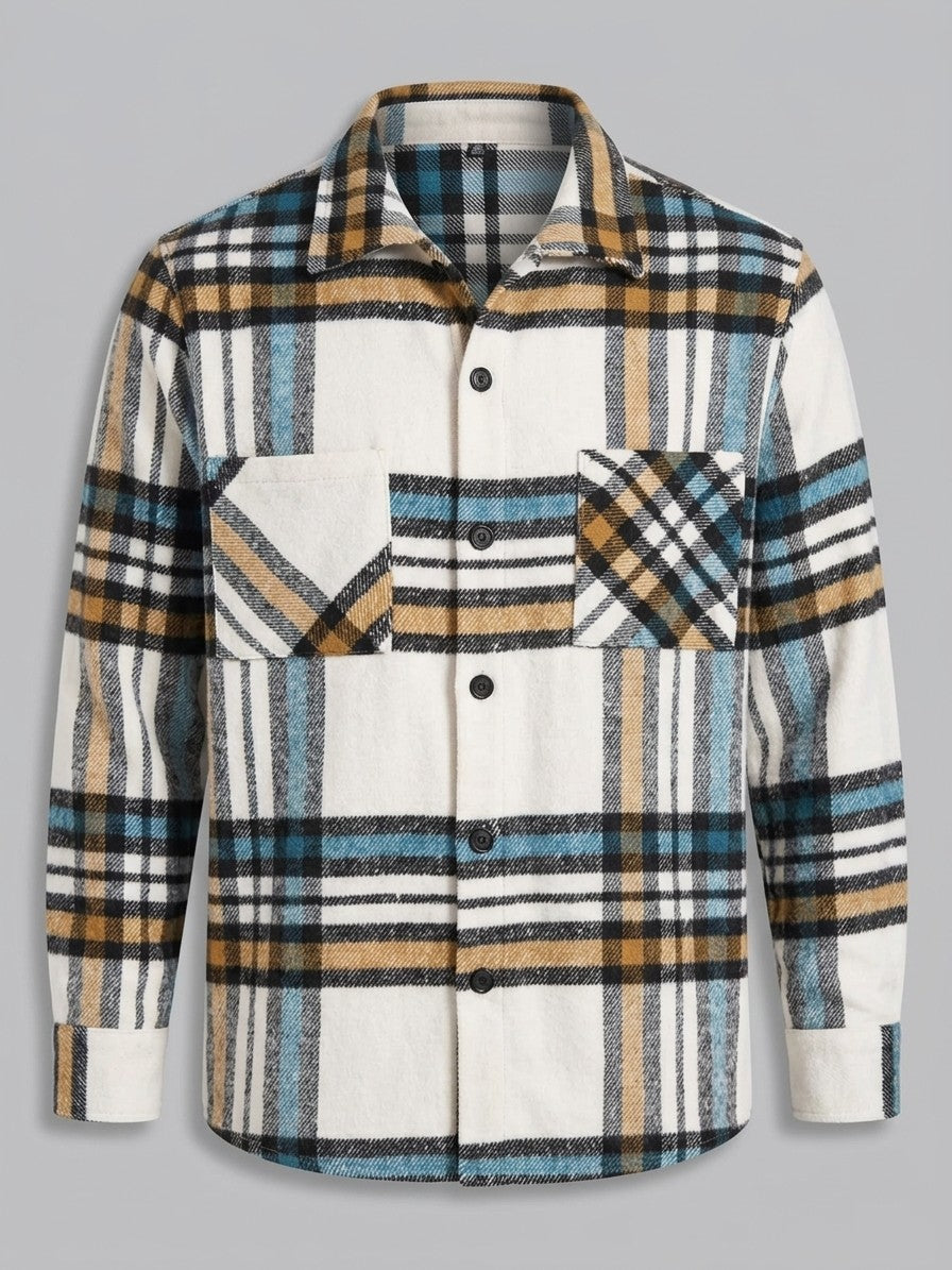Catania Men's Plaid Button-Up Shirt — blueandwhite — packshot