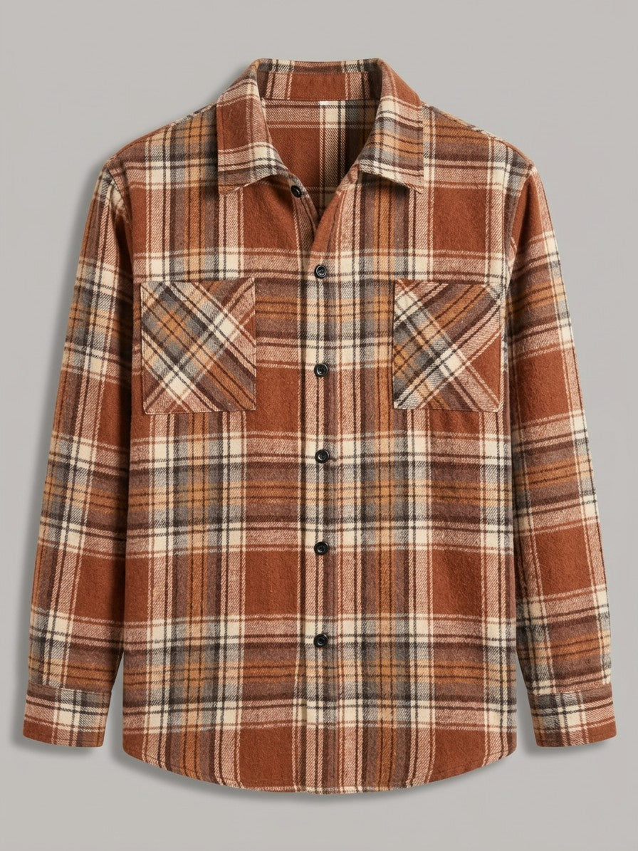 Catania Men's Plaid Button-Up Shirt — darkbrown — packshot