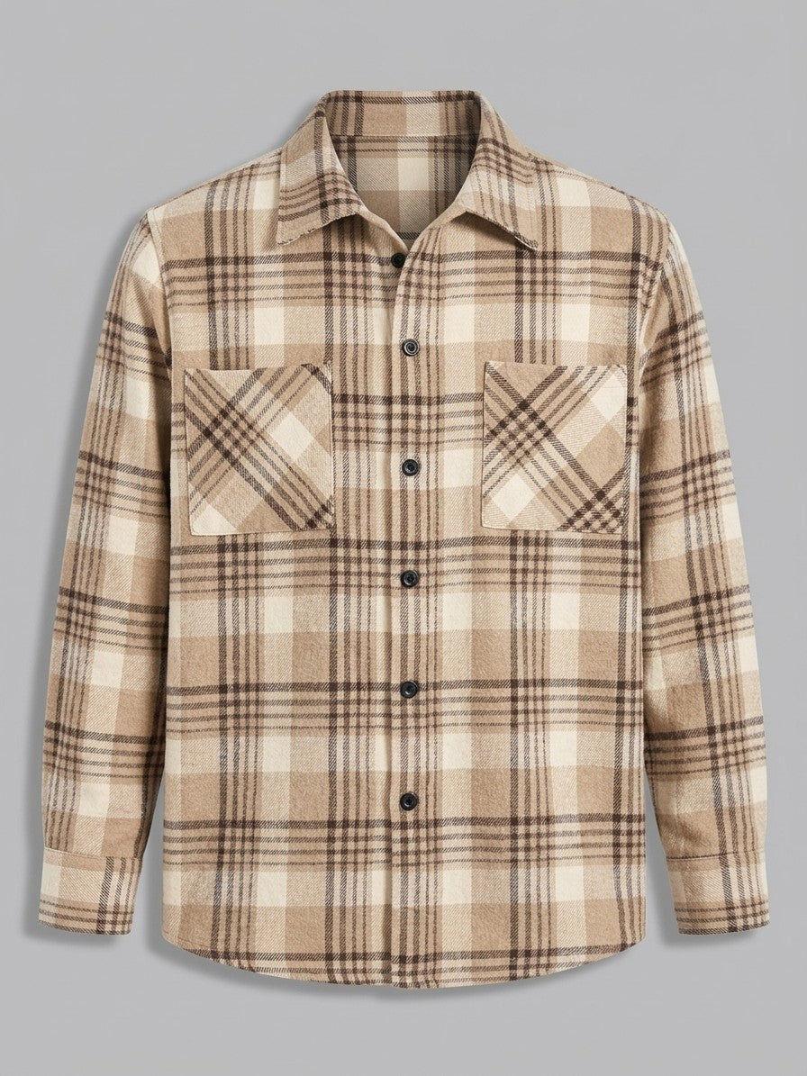 Catania Men's Plaid Button-Up Shirt — khaki — packshot