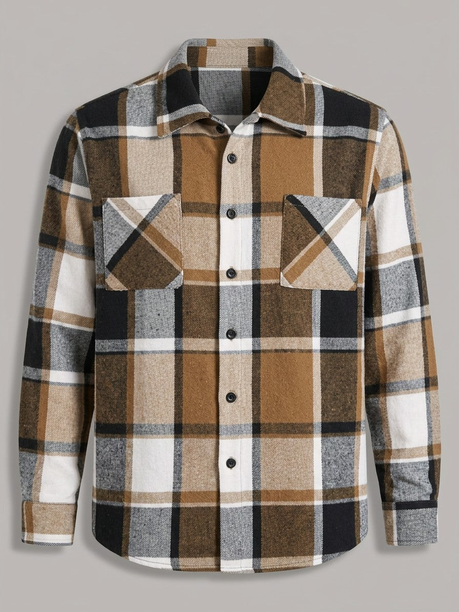 Catania Men's Plaid Button-Up Shirt — khakigray — packshot