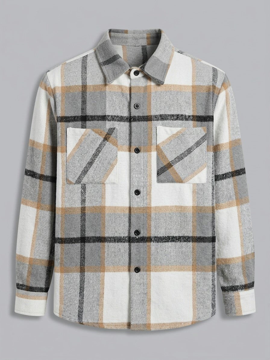 Catania Men's Plaid Button-Up Shirt — lightgray — packshot