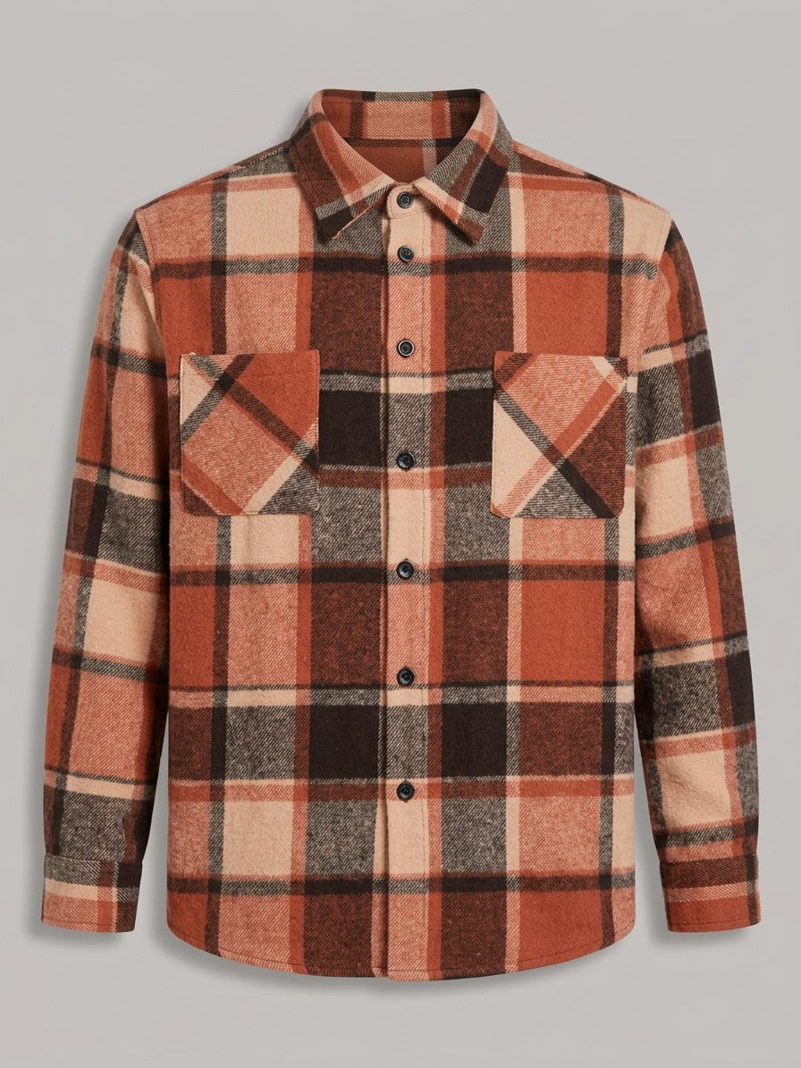 Catania Men's Plaid Button-Up Shirt — orangered — packshot
