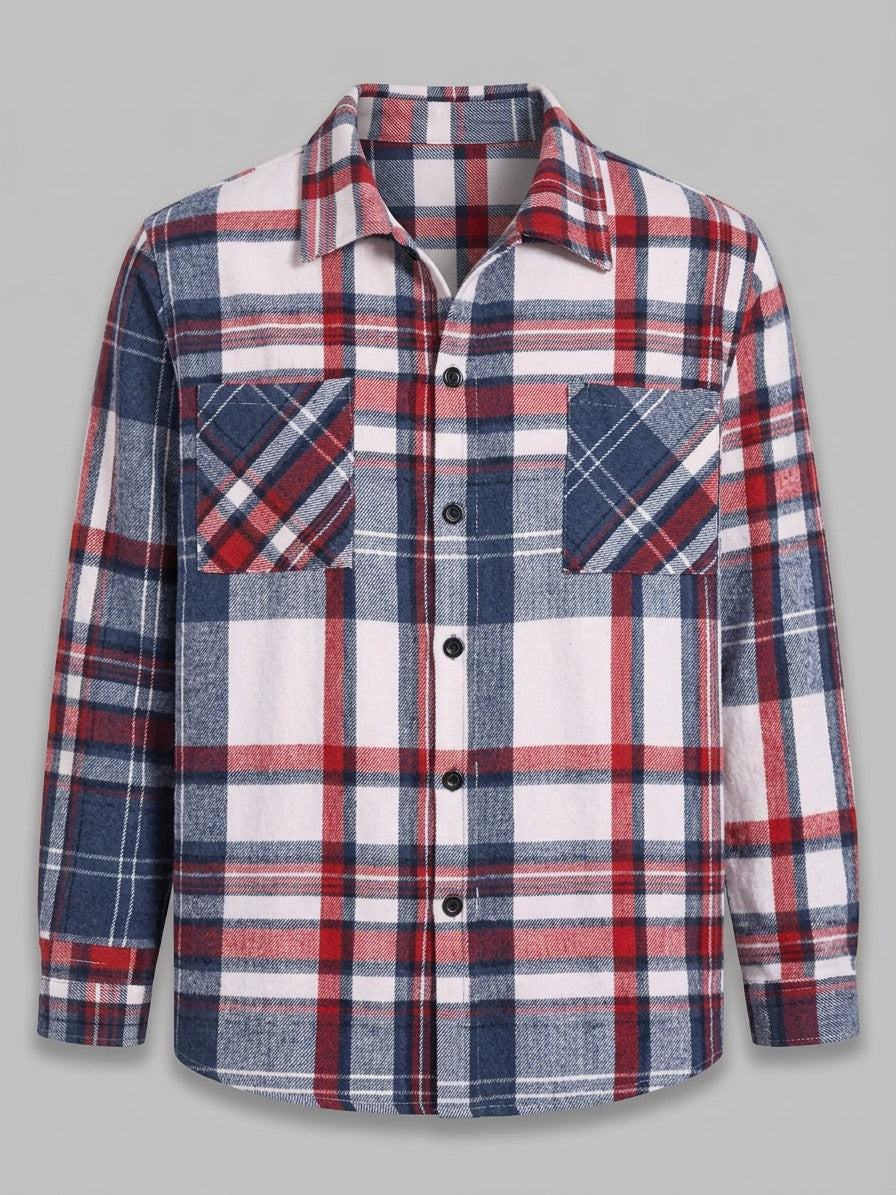 Catania Men's Plaid Button-Up Shirt — redandblue — packshot