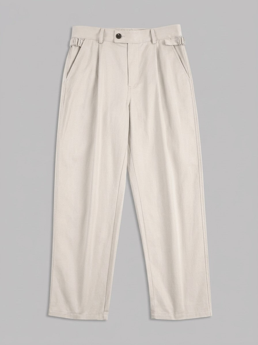 Ceccano Men's Side-Buckle Cotton Pleated Trousers — ecru — packshot