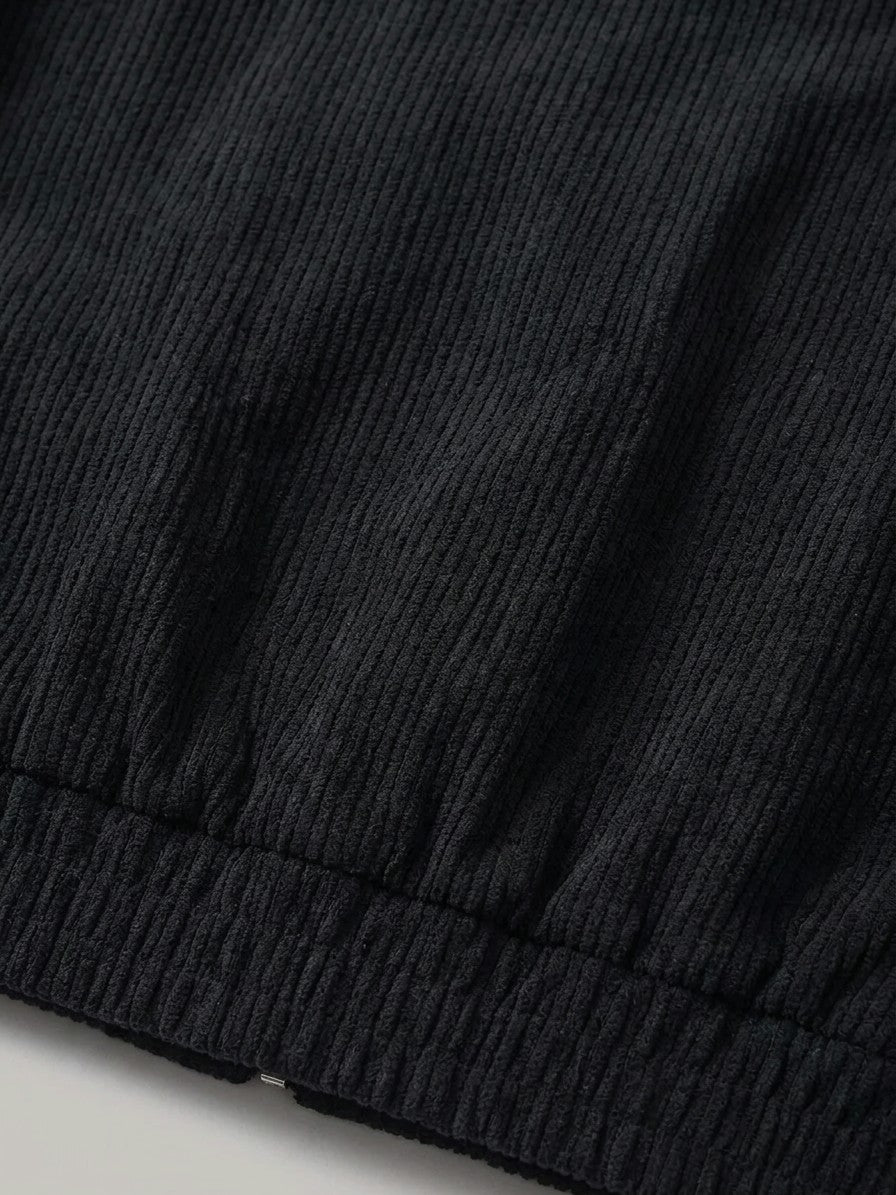 Cefalu Men's Corduroy Jacket with Leather-Look Collar — black — detail-fabric