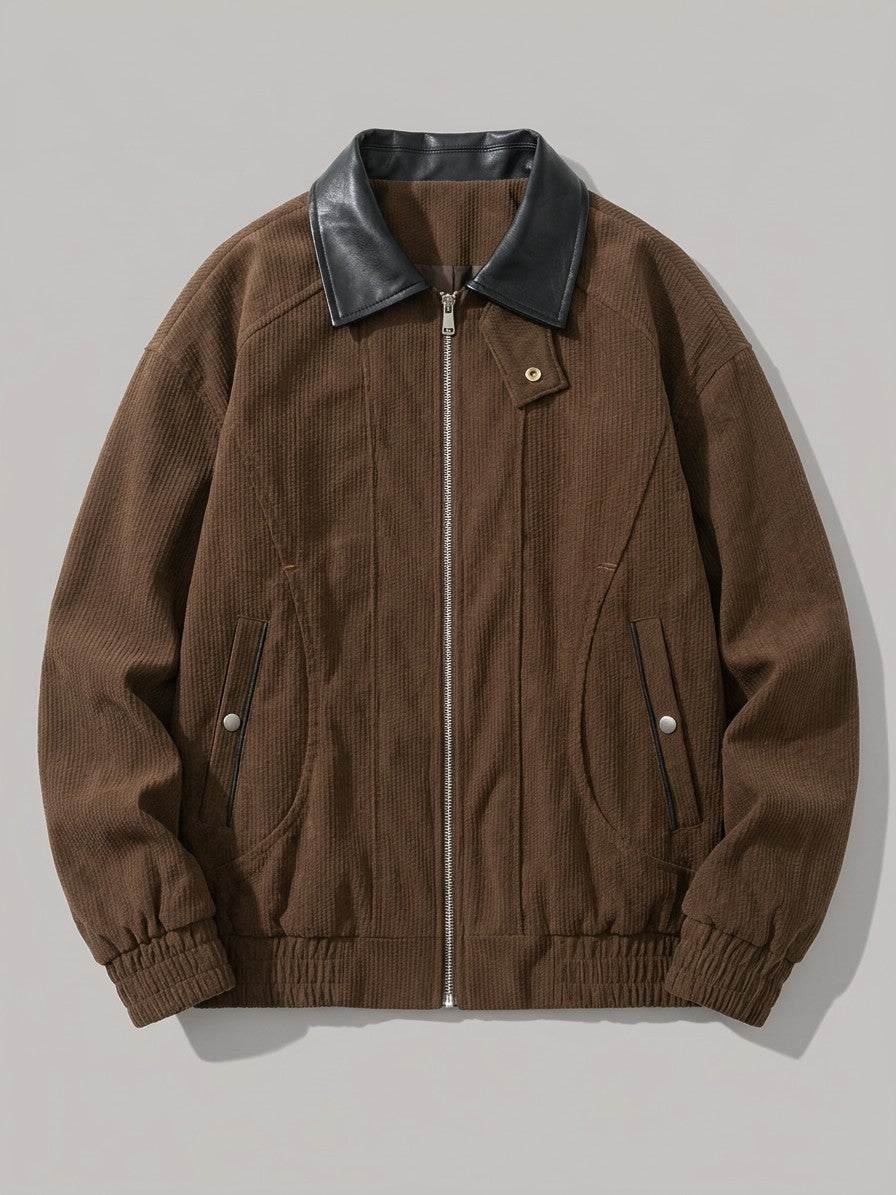 Cefalu Men's Corduroy Jacket with Leather-Look Collar — coffee — packshot