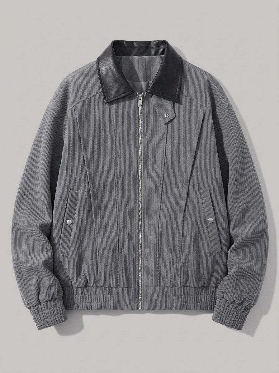 Cefalu Men's Corduroy Jacket with Leather-Look Collar — grey — packshot