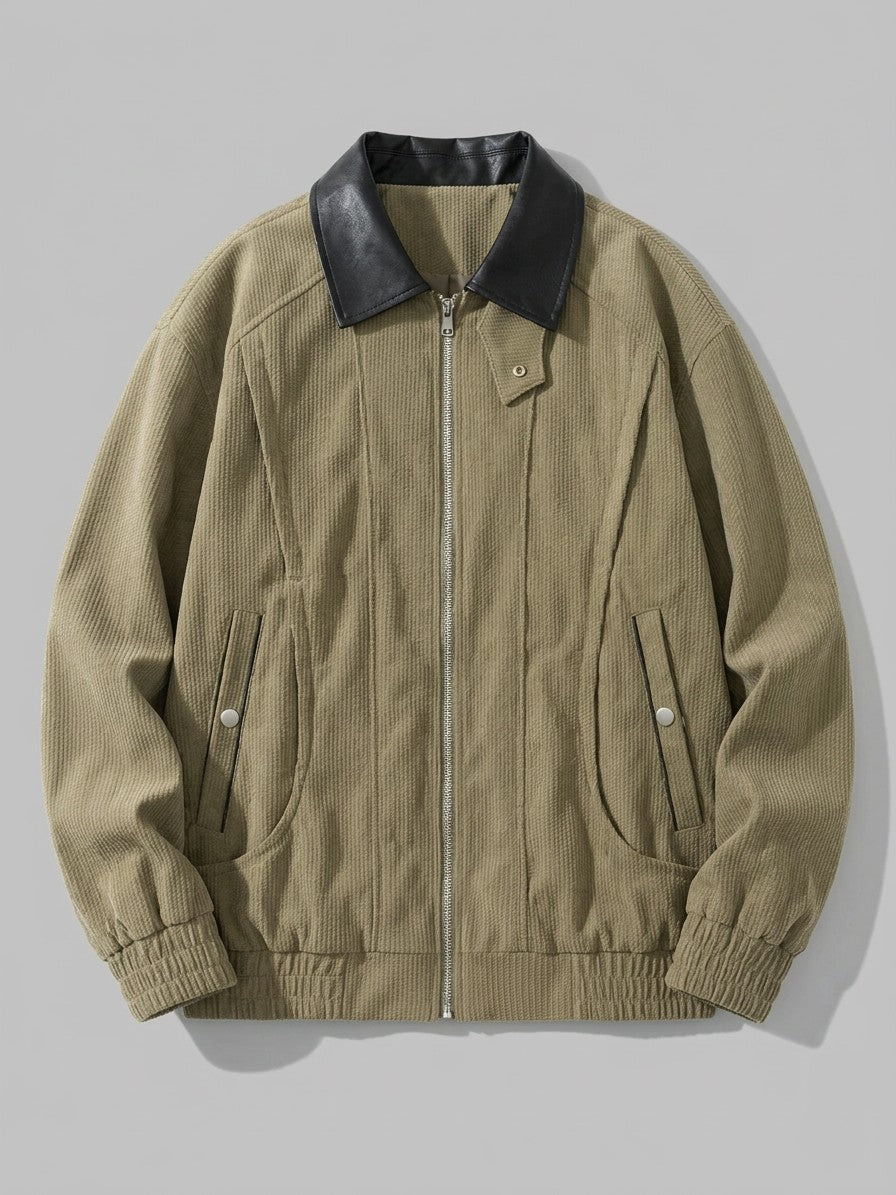 Cefalu Men's Corduroy Jacket with Leather-Look Collar — olive — packshot