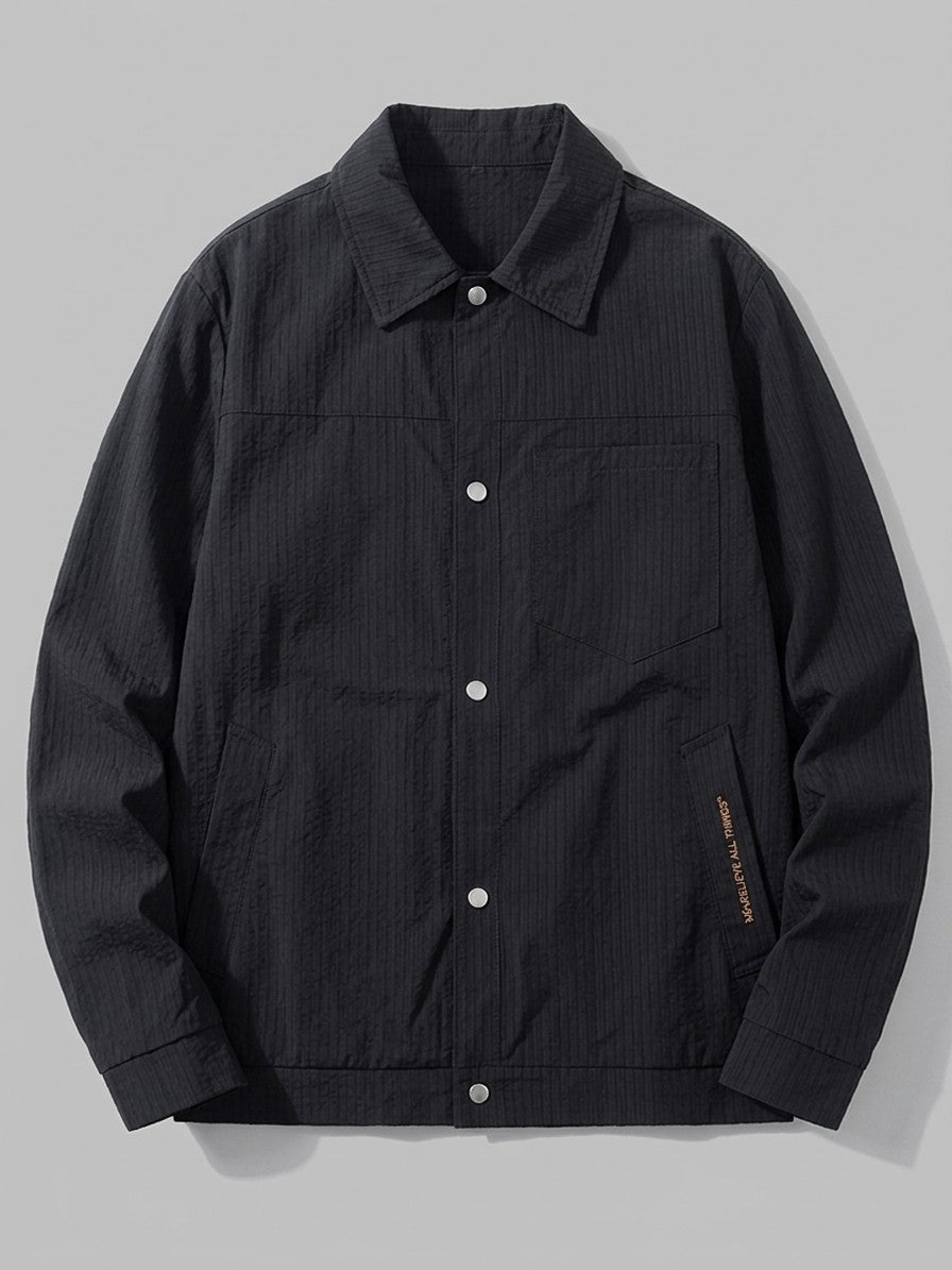 Cento Men's Seersucker Snap Shirt Jacket — black — packshot