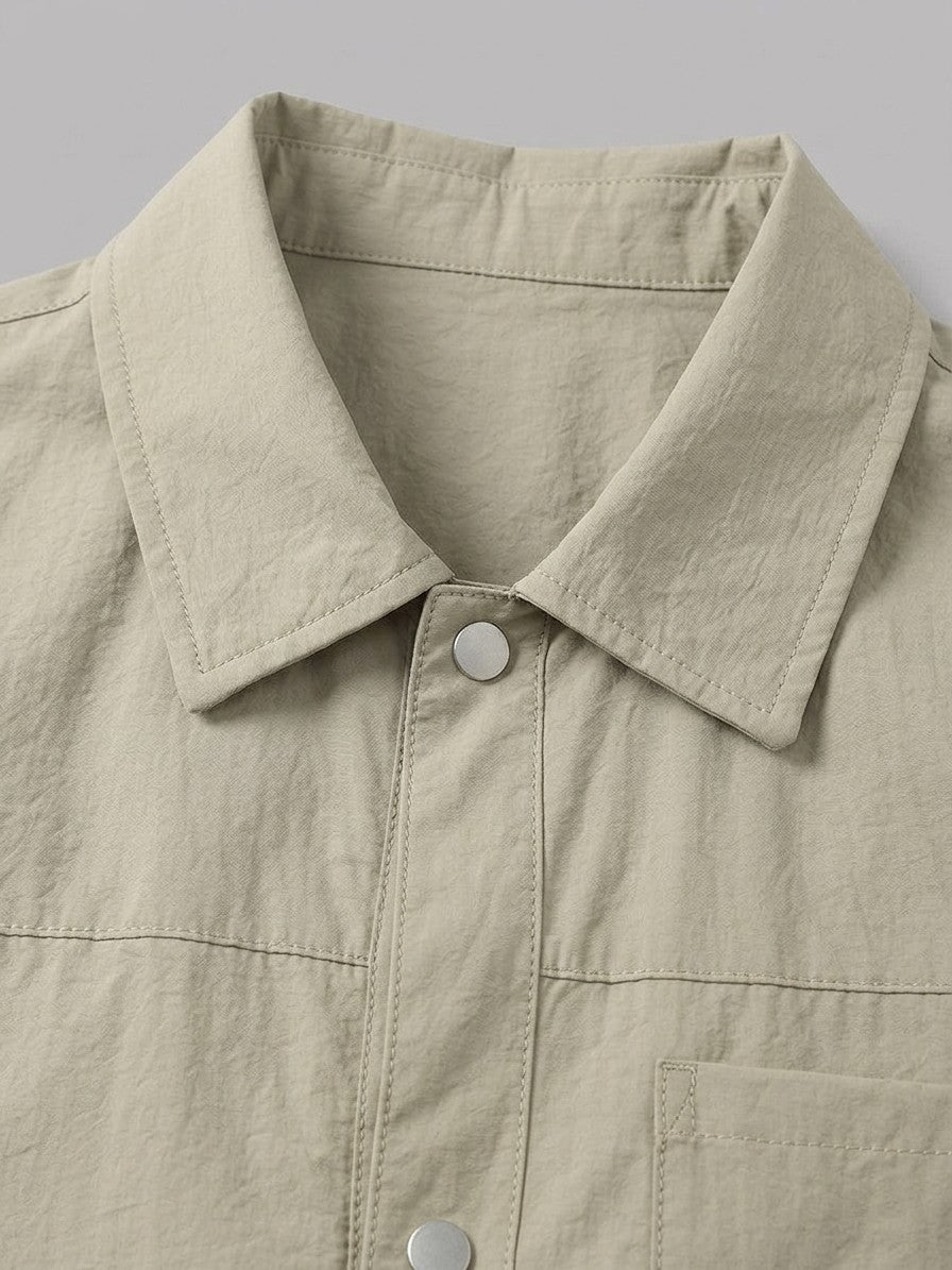 Cento Men's Seersucker Snap Shirt Jacket — lightkhaki — detail-2