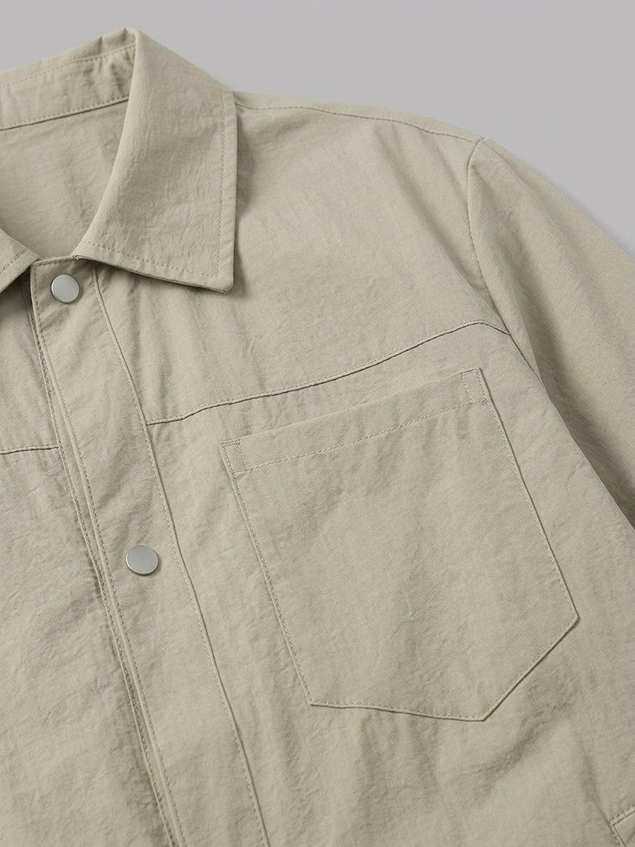 Cento Men's Seersucker Snap Shirt Jacket — lightkhaki — detail