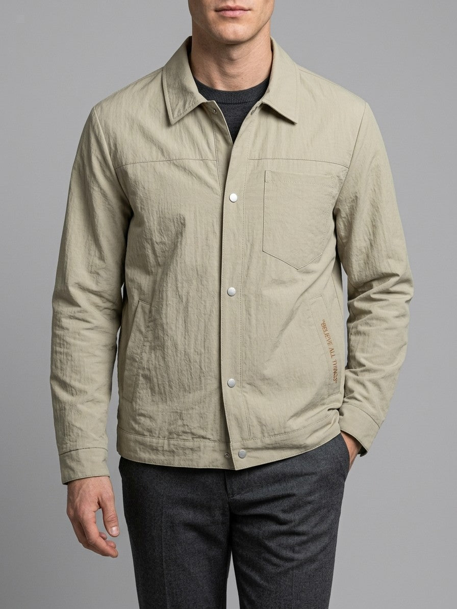 Cento Men's Seersucker Snap Shirt Jacket — lightkhaki — front