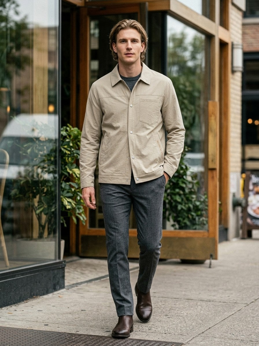 Cento Men's Seersucker Snap Shirt Jacket — lightkhaki — lifestyle