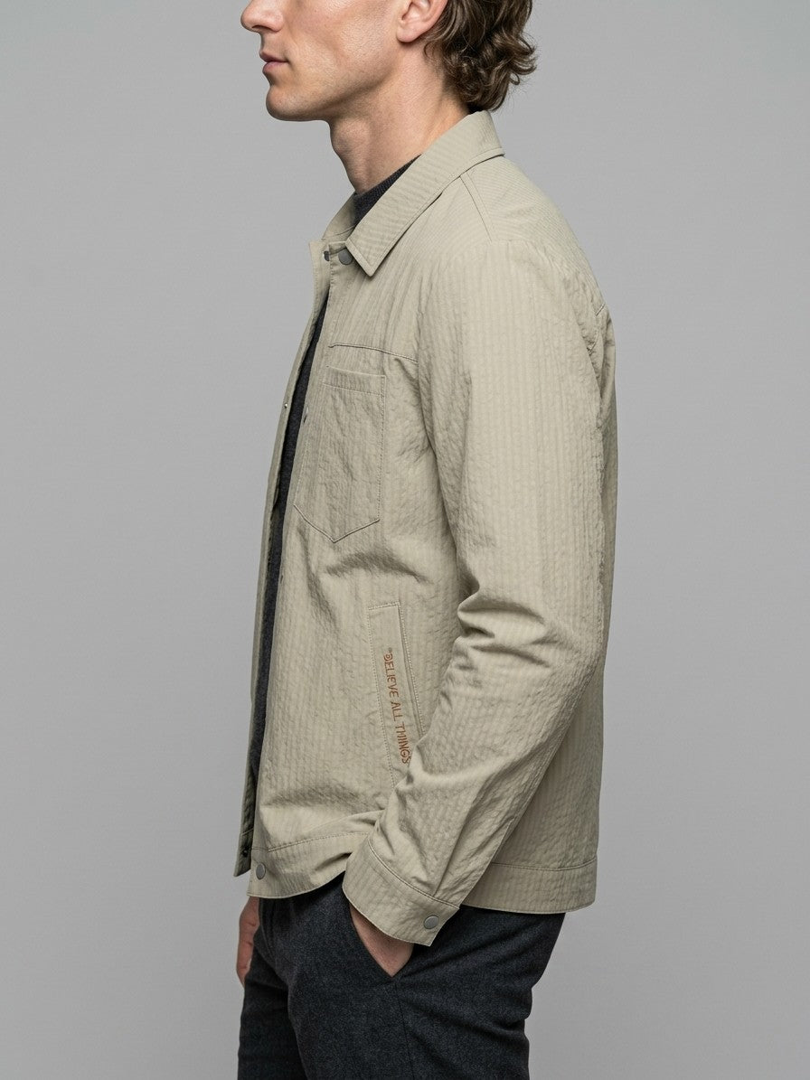 Cento Men's Seersucker Snap Shirt Jacket — lightkhaki — side