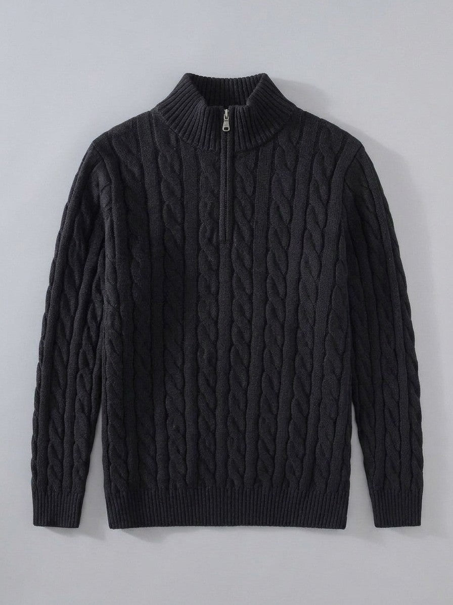 Cernobbio Men's Cable-Knit Half-Zip Sweater — black — packshot