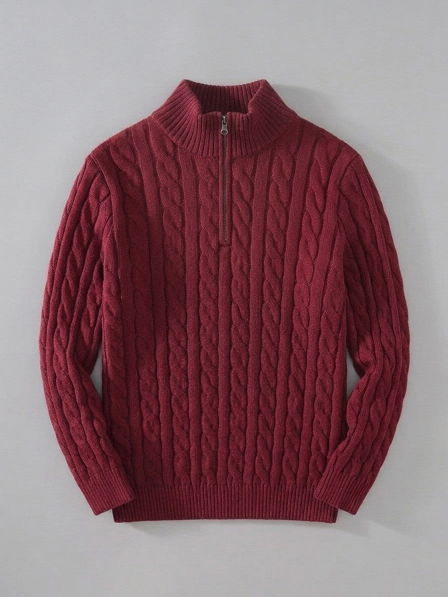 Cernobbio Men's Cable-Knit Half-Zip Sweater — burgundy — packshot