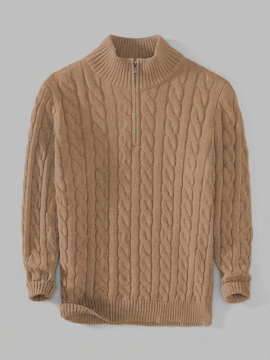 Cernobbio Men's Cable-Knit Half-Zip Sweater — camel — packshot