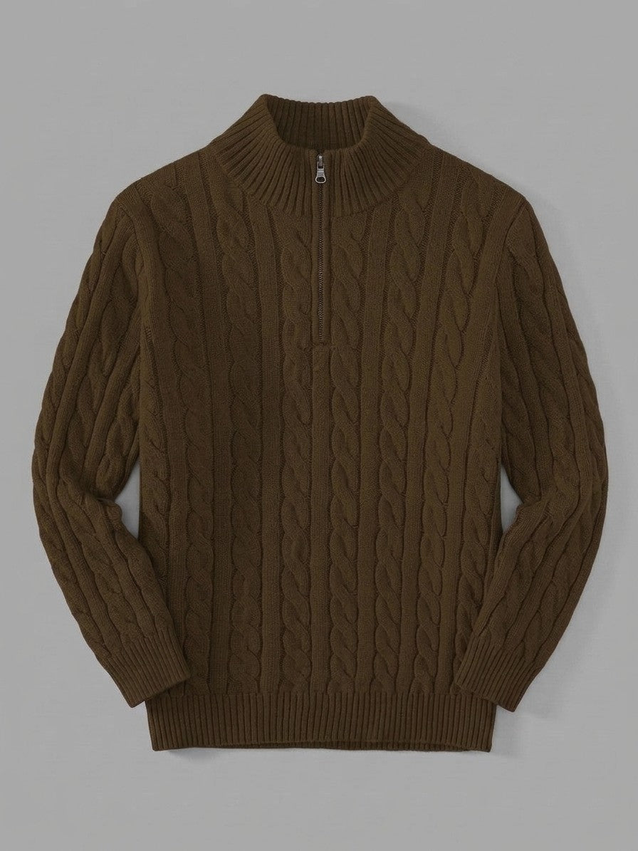 Cernobbio Men's Cable-Knit Half-Zip Sweater — chocolatebrown — packshot