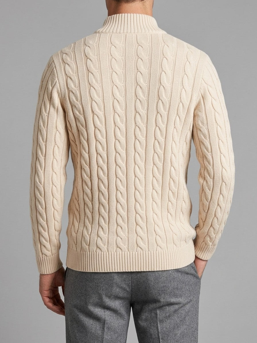 Cernobbio Men's Cable-Knit Half-Zip Sweater — cream — back