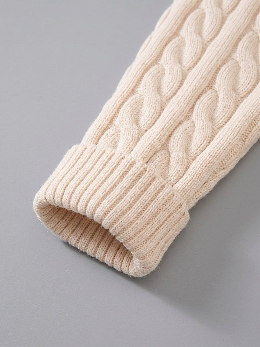 Cernobbio Men's Cable-Knit Half-Zip Sweater — cream — detail-collar