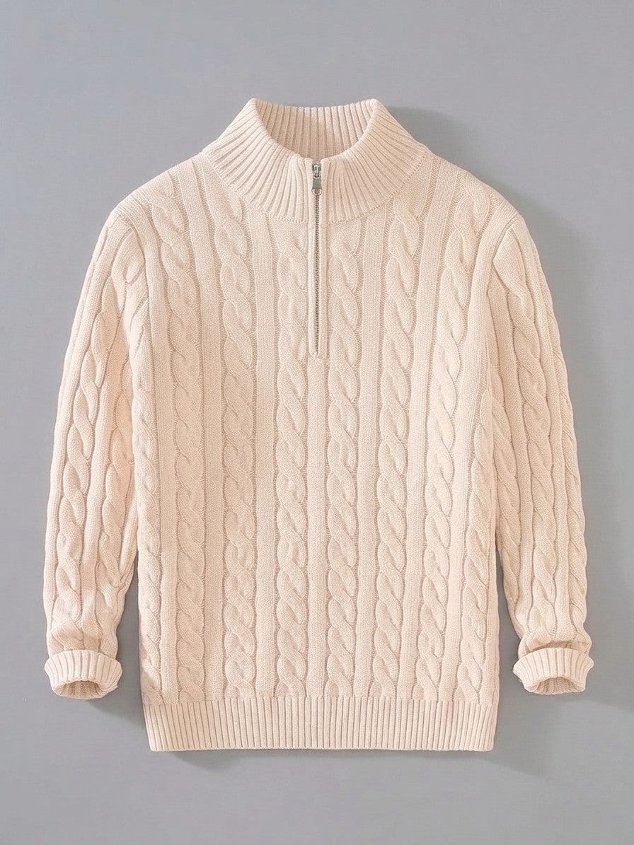 Cernobbio Men's Cable-Knit Half-Zip Sweater — cream — packshot