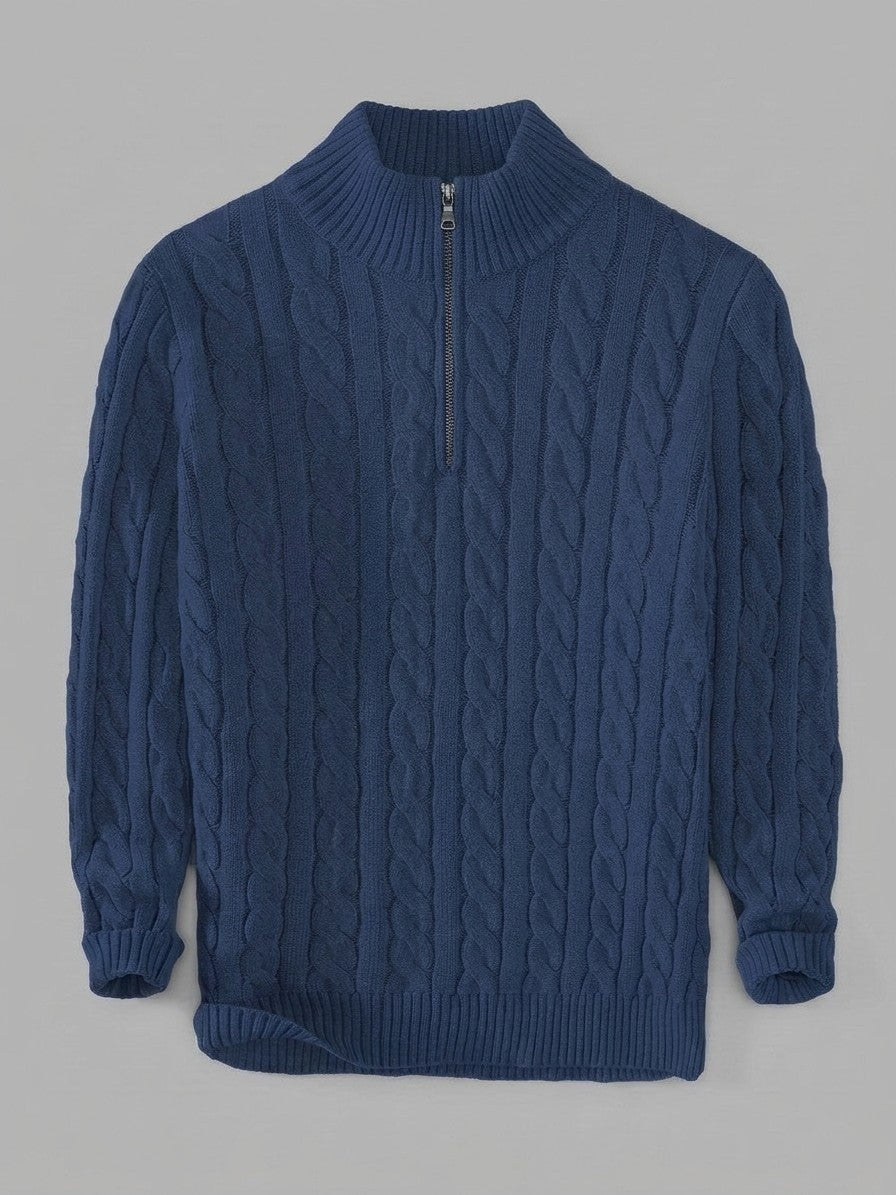 Cernobbio Men's Cable-Knit Half-Zip Sweater — darkblue — packshot