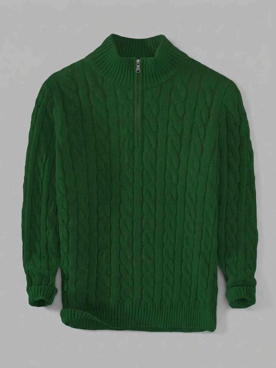 Cernobbio Men's Cable-Knit Half-Zip Sweater — forestgreen — packshot