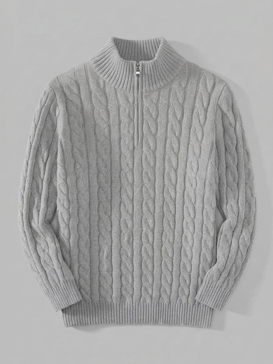 Cernobbio Men's Cable-Knit Half-Zip Sweater — heathergray — packshot