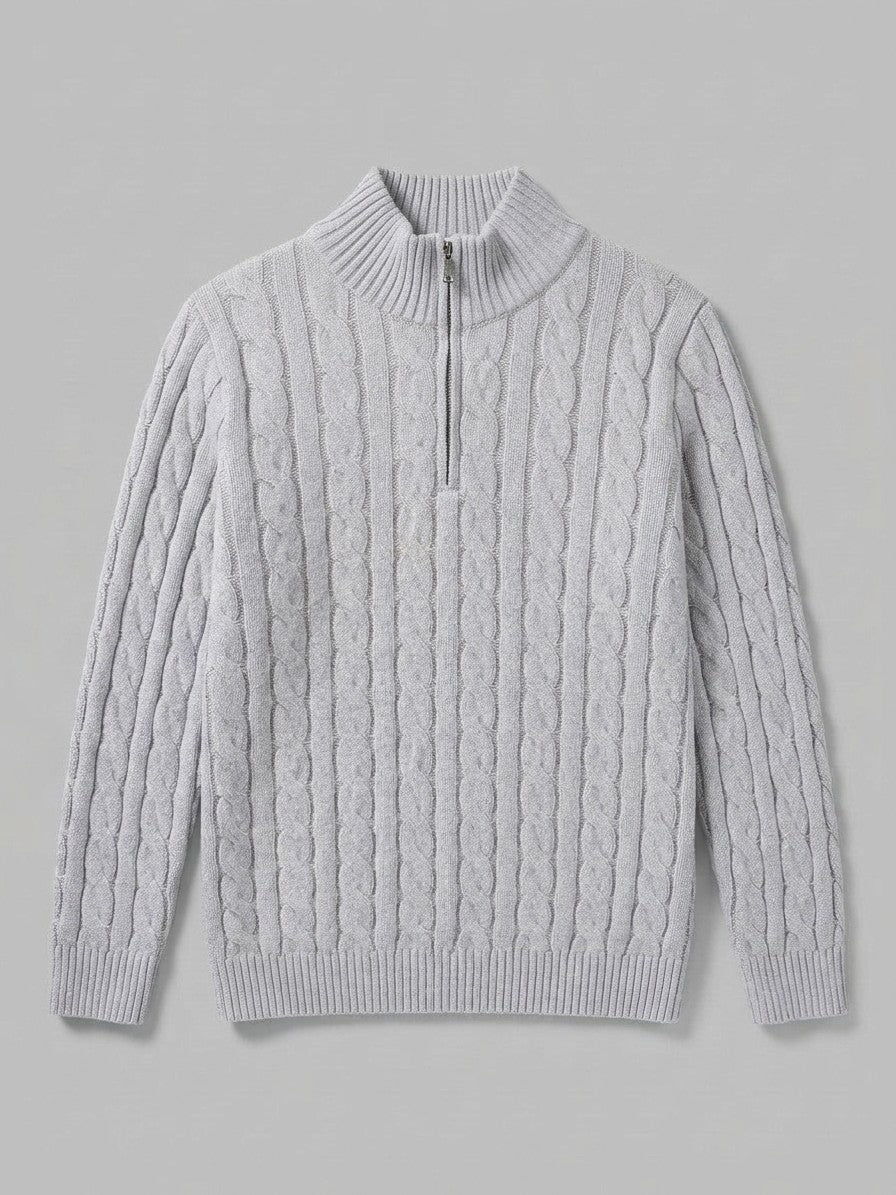 Cernobbio Men's Cable-Knit Half-Zip Sweater — lightgray — packshot