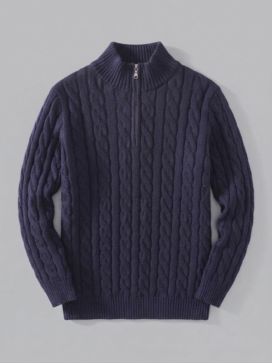 Cernobbio Men's Cable-Knit Half-Zip Sweater — navy — packshot
