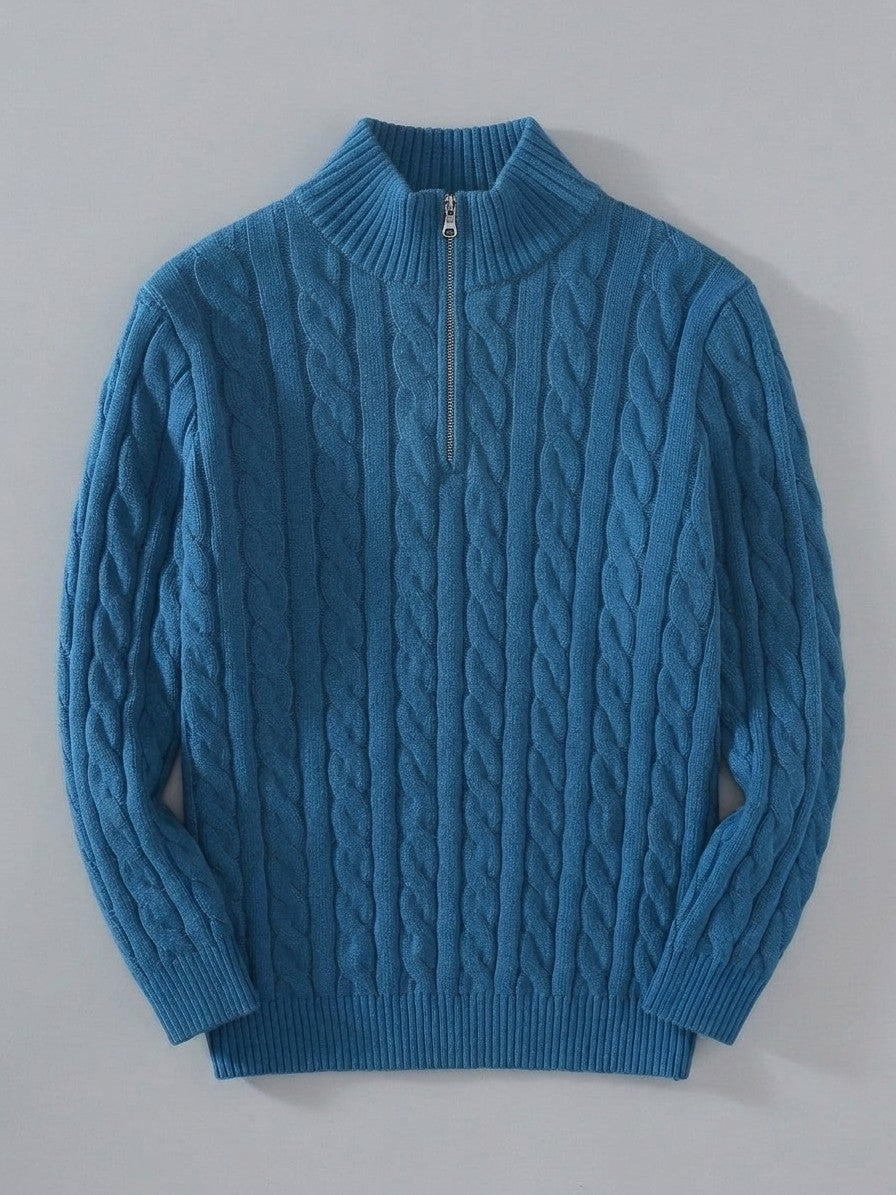 Cernobbio Men's Cable-Knit Half-Zip Sweater — oceanblue — packshot
