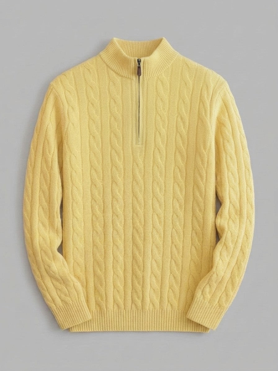 Cernobbio Men's Cable-Knit Half-Zip Sweater — paleyellow — packshot