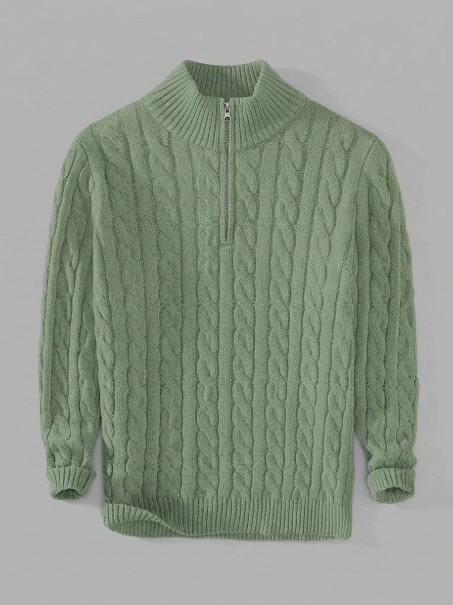 Cernobbio Men's Cable-Knit Half-Zip Sweater — sagegreen — packshot